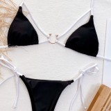 Black and White U-Ring Tie Sides Bikini Set