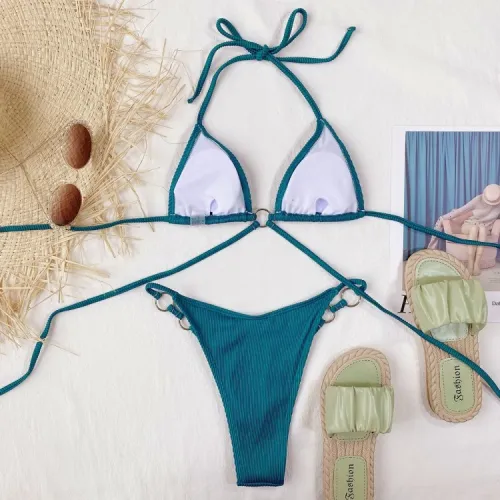 Green O-Ring Halter Sexy Bikini Set