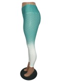 Green Gradient High Waist Textured Sexy Fitted Yoga Leggings