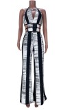 White and Black Hollow Out Halter Wide Leg Jumpsuit