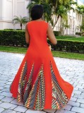 Red Sleeveless O-Neck Splicing African Maxi Dress