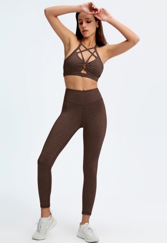 Solid Hollow Out Bra and High Waist Leggings Two Piece Yoga Set