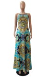 Tribal Print Halter Open Back Maxi Dress