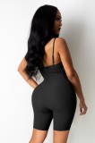 Sexy Black Lace Up Bodycon Ribbed Cami Rompers
