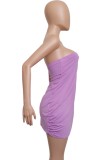 Pure Color Strapless Wrapped Ruched Mini Dress