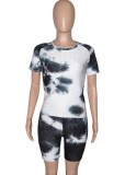 Two Piece Tie Dye Textrued Tee and Shorts Set