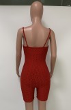 Sports Red Textured Sexy Cami Bodycon Rompers
