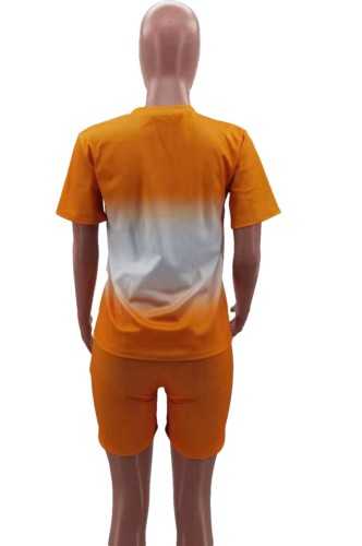 Leisure Orange Gradient Tee and Biker Shorts Set