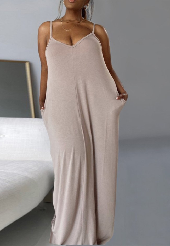 Casual Plus Size Solid Cami Long Loose Dress
