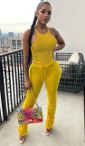 Hot Sale Casual Yellow Halter Tank Top and Stacked Pants Set