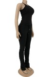 Hot Sale Casual Black Halter Tank Top and Stacked Pants Set