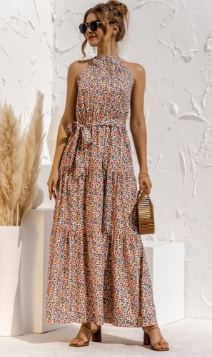 Floral Print Halter Resort Maxi Dress with Belt