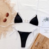Black and White U-Ring Tie Sides Bikini Set