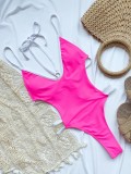 Hot Pink Hollow Out Halter One Piece Swimsuit