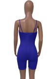 Sexy Blue Lace Up Bodycon Ribbed Cami Rompers