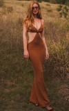 Sexy Brown Hollow Out Cami Mermaid Long Dress