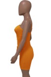 Sexy Orange Lace Up Bodycon Ribbed Cami Rompers