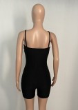 Sports Black Textured Sexy Cami Bodycon Rompers