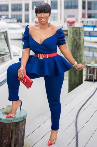 Blue Sweetheart  Peplum Top and Pants Set