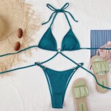 Green O-Ring Halter Sexy Bikini Set