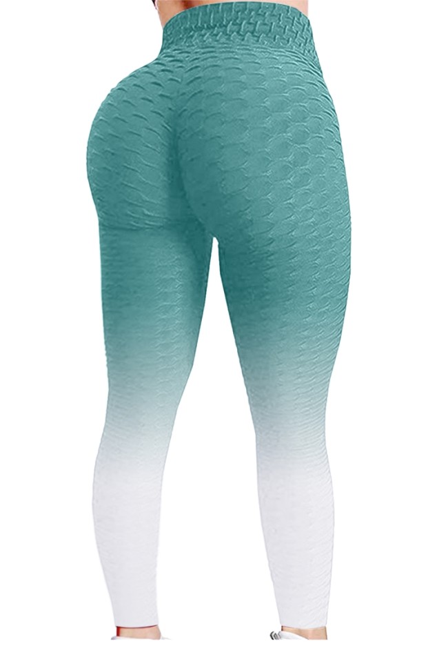 Green Gradient High Waist Textured Sexy Fitted Yoga Leggings