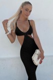 Sexy Black Hollow Out Cami Mermaid Long Dress