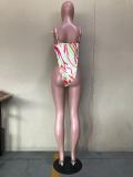 Print Cut Out Sexy One Piece Swimsuit with Cover Up 2PCS Swimwear