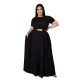 Plus Size White Wrap Around Crop Top and Long Skirt Set
