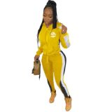 Print Yellow Contrast Zipper Hooded Tracksuit