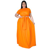 Plus Size Orange Wrap Around Crop Top and Long Skirt Set