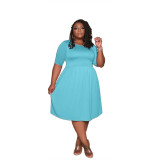 Plus Size Light Blue Short Sleeve Loose Casual Dress