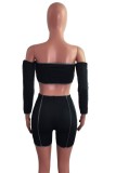 Black Sexy Lace-Up Off Shoulder Crop Top and High Waist Shorts Set