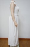Plus Size White Strap Shirred Side Slit Long Dress
