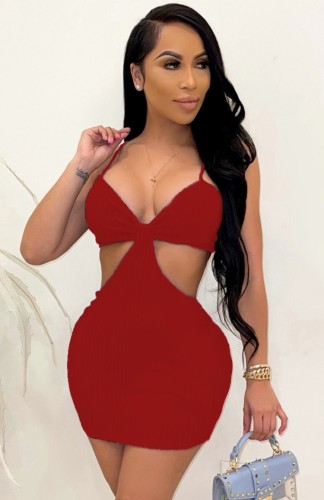 Red Hollow Out Cami Mini Bodycon Dress