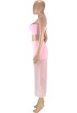 Pink Sexy Halter Crop Top and Midi Skirt Set