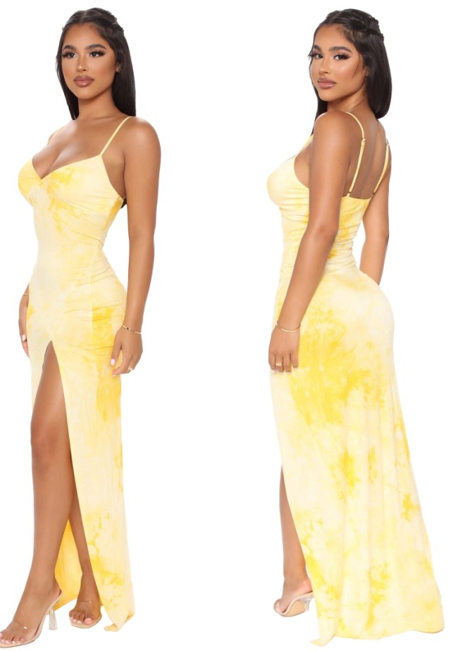 Tie Dye Side Slit Cami Maxi Dress