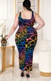 Plus Size Print Colorful Sexy Crop Top and Long Skirt Set