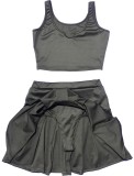 Casual Black Crop Top and Pleated Mini Skirt Two Piece Set