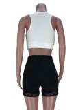 Sexy White Bra and Lace Trim Black Tight Shorts 2PCS Set