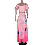 Romantic Floral Pink Crop Top and Long Skirt Set
