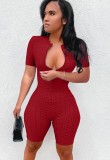 Red Textured Sexy Zipper Irregular Bodycon Rompers