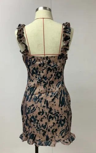 Print Ruffle Sexy Cami Mini Dress