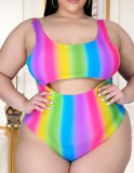 Sexy Rainbow One Piece Swimsuit and Long Cover Up Skirt