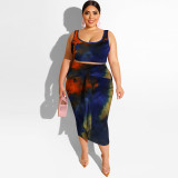 Summer Tie Dye Plus Size Two Piece Skirt Matching Set