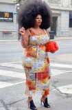 Plus Size Print Sexy Paisley Crop Top and Long Skirt Set