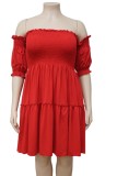 Plus Size Red Off Shoulder High Waist Skater Dress