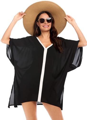Bat Sleeves V-Neck Short Cover-Up Beach Dress