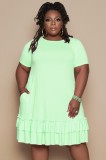 Plus Size Green Ruffle T-Shirt Dress with Pocket