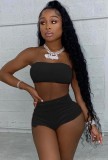 Black Sexy Bandeau Top and High Cut Shorts 2PCS Set