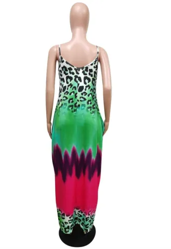 Multi-Color Leopard Loose Cami Maxi Dress